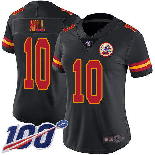 Women Kansas City Chiefs #10 Hill Tyreek Limited Black Rush Vapor Untouchable 100th Season Football Nike NFL Jersey